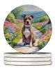 Pit Bull Terrier Spring Path Large Sandstone Coasters Pack of 4 Absorbent Round Coasters Decor Gifts for Men or Women, 4 in, Multicolor