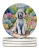 White Poodle Spring Path Large Sandstone Coasters Pack of 4 Absorbent Round Coasters Decor Gifts for Men or Women, 4 in, Multicolor