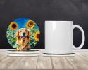 Golden Retriever in Sunflowers Large Sandstone Coasters Pack of 4 Absorbent Round Coasters Decor Gifts for Men or Women, 4 in, Multicolor
