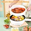 Electric Hot Pot Non-Stick Frying Pan Portable Rapid Noodles Cooker with Long Handle Steamer Spatula Dual Power Control Overheat Dry-Boil Protection f