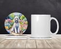 White Poodle Spring Path Large Sandstone Coasters Pack of 4 Absorbent Round Coasters Decor Gifts for Men or Women, 4 in, Multicolor