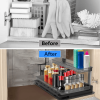 2-Tier Pull Out Under Sink Organizer Cabinet Organizer With Sliding Drawer Tray L-Shaped Slide Out Storage Shelves For Bathroom Kitchen Cabinet