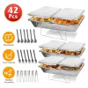 Set Of 42Pcs Disposable Chafing Dish Buffet Set Chafing Servers With Covers Spoons Forks Tongs Full-Size Pans Food Warmers For Parties Events Cat