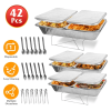 Set Of 42Pcs Disposable Chafing Dish Buffet Set Chafing Servers With Covers Spoons Forks Tongs Full-Size Pans Food Warmers For Parties Events Cat
