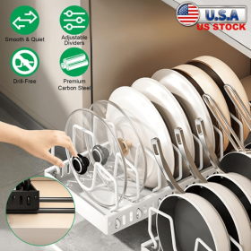 Pull Out Pots And Pans Organizer Under Cabinet With 8 Adjustable Dividers Rustproof Carbon Steel Sliding Pots Holder For Kitchen Cookware Bakeware Pot (Option: PotAndPanRackBlack)