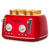 4 Slice Retro Toaster, Dual Control Toaster, 6 Settings, Bagel, Defrost, Removable Crumb Tray, Stainless Steel Housing, 1650W, Red, Amazon Resale