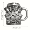 V6/V8 Engine Design Mug - Heavy-Duty Metal Construction, Double-Wall Insulated Cup With Non-Slip Grip - Vintage Automotive Beer Cup, Coffee Mug