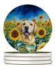 Labrador Retriever in Sunflowers Large Sandstone Coasters Pack of 4 Absorbent Round Coasters Decor Gifts for Men or Women, 4 in, Multicolor