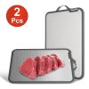 2Pcs Double Sided Cutting Board Stainless Steel PP Chopping Board Lightweight Kitchen Cutting Board Mesh Design With Grinding Zone Knife Sharpene