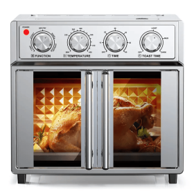 PlumChef 29.5 QT French Door Air Fryer Convection Toaster Oven, Extra Large 6 Slices, 1700W, Multifunction Oven For Air Fryer, Toast, and Grill (Option: AFJ26AStainless)