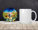 Labrador Retriever in Sunflowers Large Sandstone Coasters Pack of 4 Absorbent Round Coasters Decor Gifts for Men or Women, 4 in, Multicolor