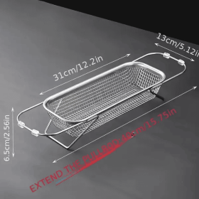 Expandable Stainless Steel Kitchen Sink Drain Basket, Adjustable Dish, Bowl & Cutlery Washing Rack With Space Saving Design, Drains Forks, Knives (Option: small)