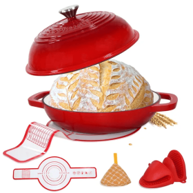 Enameled Cast Iron Dutch Oven With Lid,11" Bread Oven,6 Quart Enamel Bread Pan,Dutch Oven For Sourdough Baking-with Silicone Mat,Thick Enamel Oven (Option: red)