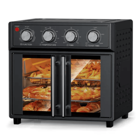 PlumChef 29.5 Quart Extra Large 6 Slices Air Fryer Convection Toaster Oven, French Door, 1700W, Multifunction Oven For Air Fryer, Toast and (Option: AFJ26ABLACK)