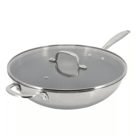 Better Chef 12.5-Inch 3-Ply Stainless Steel Nonstick Wok With Lid (Option: silver)