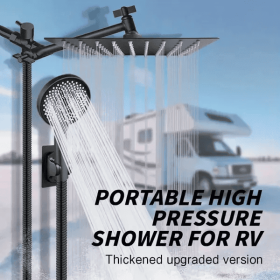 RV Shower Head, 10 Inch High Pressure Rain Shower Stainless Steel Shower Head With Handheld Shower Combo With 59 Inch Extra Long Hose (Option: Black)