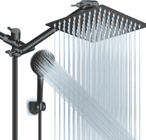Shower Head Combo, 8 Inch High Pressure Rain With 11 Inch Adjustable Extension Arm And 5 Settings Handheld, Powerful Spray Against Low Water Pressure (Option: 8ShowerheadSetMatteBlack)