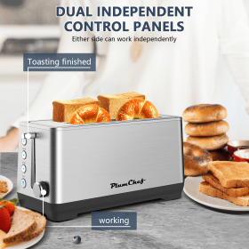 4-Slice Toaster, Extra Wide Long Slot Toaster, 6 Settings, Bagel, Defrost, Reheat, Removable Crumb Tray, Upgraded Stainless Steel, Silver, Amazon (Option: StainlessKRT6031S)
