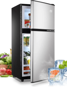 KRIB BLING 3.5Cu.Ft Compact Refrigerator Mini Fridge With Freezer, Small Refrigerator With 2 Door, 7 Level Thermostat Removable Shelves (Option: silver)